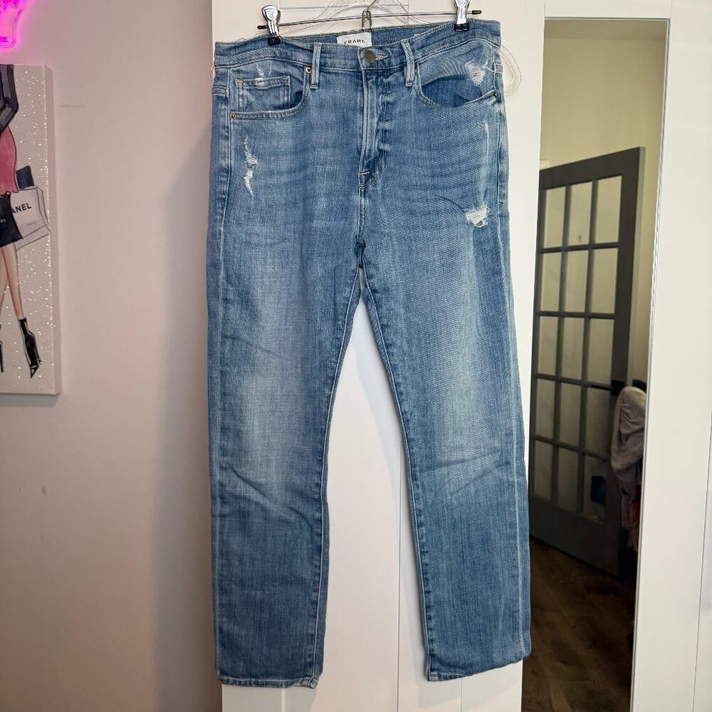 ✨ FRAME Distressed Straight-Leg Jeans Size 28